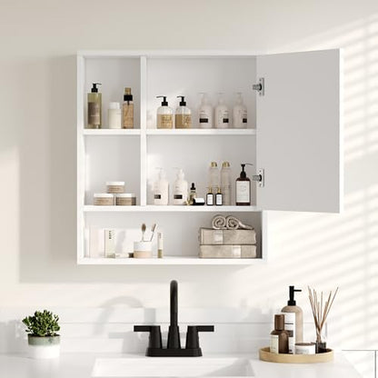 ChooChoo Bathroom Wall Mirror Cabinet, Medicine Cabinet with Storage Shelf | Over The Toilet Storage Cabinet, Adjustable Shelf, 6.3 x 21.6 x 24 Inches, White - color: White
