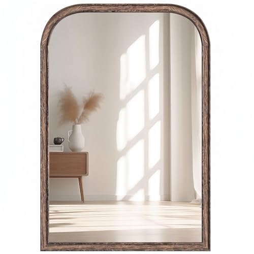 Acovy 26"x38" Solid Wood Bathroom Mirror Tempered Glass for Wall Mounted, Rustic Wood Frame Wall Mirror Decorative for Living Room Bedroom Vanity Mirror Entryway Mirror, Rustic Brown - color: Rustic Brown-a, size: 38"L x 26"W