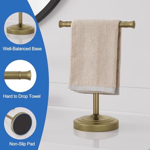 RUMOSE Antique Brass Hand Towel Holder Stand Countertop Towel Rack | 13 Inch Bathroom Kitchen Vanity T-Shape Towel Stand Free Standing Stainless Steel Towel Bar Towel Ring - color: Antique Brass