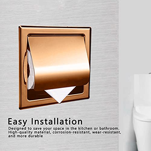 Alvinlite Toilet Paper Roll Holder Recessed Toilet Paper Holder Tissue Holder Box Cover Wall Mounted Stainless Steel Toilet Roll Holder Waterproof Toilet Tissue Holder for Bathroom(Rose Golden) - color: Rose Golden