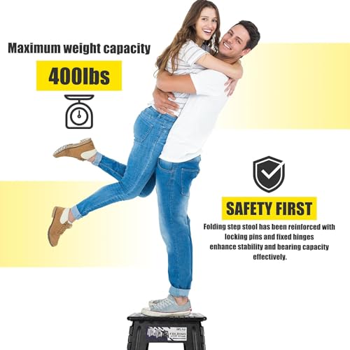 Delxo 17.5 Inch Folding Step Stool,Foldable Stool for Adults with Safety Lock,Portable Collapsible Plastic Step Stool,Non Slip Folding Stools for Kitchen Bathroom Bedroom Up to 400LBS,(Black 1PC) | Step Stool with Safety Lock,Portable Collapsible Step Sto