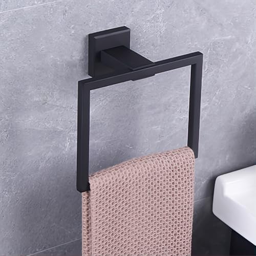 GERZWY Modern Black Towel Holder SUS304 Stainless Steel Towel Hanger Towel Ring for Bathroom Lavatory Wall Mount Contemporary Style JG1906-BK - color: Black