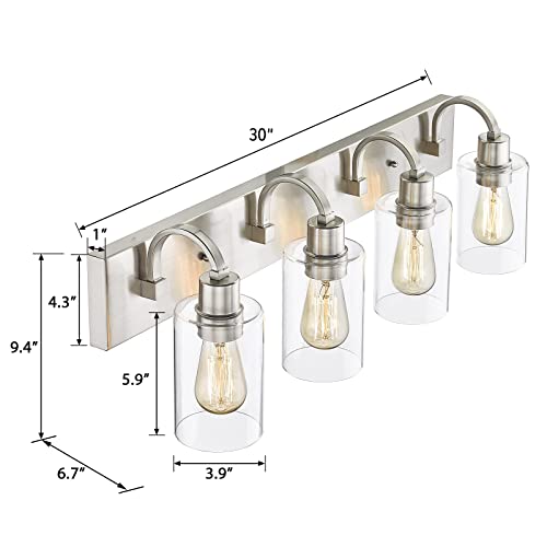 Emliviar 4-Light Vanity Light Fixture - Modern Bathroom Lighting Fixture, Brushed Nickel Finish with Clear Glass, YCE237B-4W BN - color: Brushed Nickel - Clear Glass, size: 4-Light