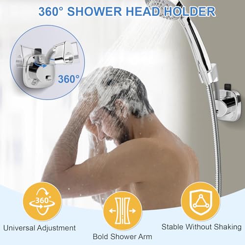 Shower Head Holder,360° Adjustable Shower Holder for Wall RV,Removable Suction Cup Handheld Shower Head Holder,Waterproof Shower Handle Holder,No Drill,Bathroom Accessories,Polished Chrome