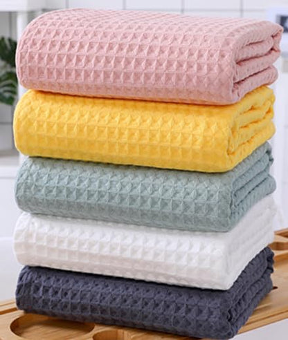 Super Absorbent Breathable Waffle Bath Towel, Soft & Absorbent Quick-Dry Bath Towels, Cotton Pure Colour Towels Ultra Soft (Pink,70x140cm) - color: Pink