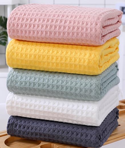 Super Absorbent Breathable Waffle Bath Towel, Soft & Absorbent Quick-Dry Bath Towels, Cotton Pure Colour Towels Ultra Soft (Yellow,70x140cm) - color: Yellow