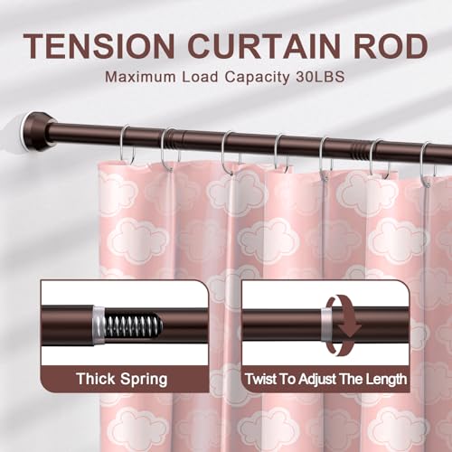 TEECK Shower Curtain Rod, 32-50 inch Adjustable Tension Spring, 1 Inch Shower Curtain Rod Tension, Anti-Slip, Rust-Proof, No Drilling, for Bathroom, Brown - color: Brown, size: 32-50 Inches