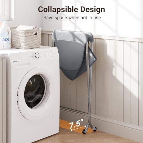 ELYKEN Laundry Basket with Wheels, Collapsible Laundry Hamper, Gray | Removable Liner Bag, Foldable Design, 118L Capacity, Sturdy Metal Frame, 4 Casters, Laundry Cart for Bedroom, Laundry Room - color: Gray, size: 25.6"L x 22"W x 33"H