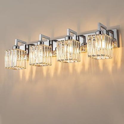 Modern Bathroom Vanity Light 4-Lights Chrome Crystal Wall Lamp Bathroom Modern Crystal Vanity Lighting - color: Chrome Crooked, size: 4-light