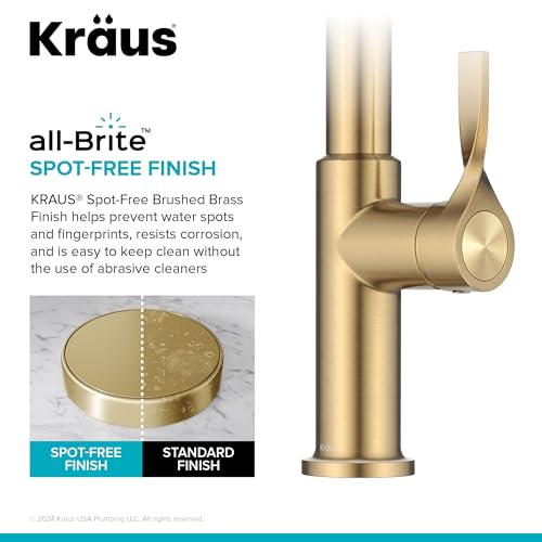 KRAUS Torak Pull Down Kitchen Faucet in Spot-Free Brushed Brass with 2 Function Sprayer, Pre-Attached Water Lines, and Mounting Hardware, KPF-2841SFBB - color: Spot Free Brushed Brass, style: Pull-Down Square Arc Faucet