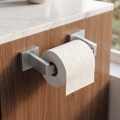 Toilet Paper Holder Wall Mount Brushed Nickel Stainless Steel | Toilet Tissue Roll Holder Bathroom Square Toilet Paper Towel Roll Holder Double Post Pivoting Tissue Handle - color: Brushed Nickel