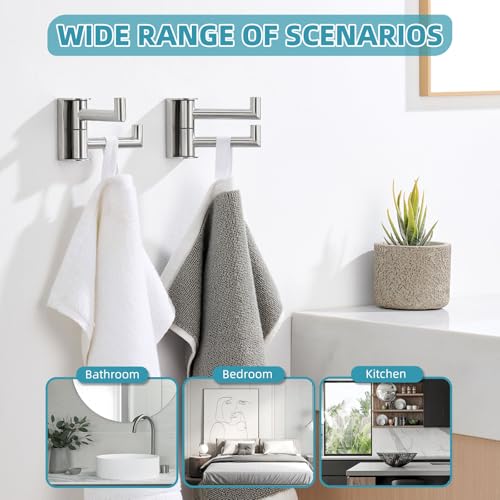 Angle Simple Towel Hooks Swivel, Brushed Nickel Coat Wall Hook, 2 Pack | SUS304 Stainless Steel Robe Hand Towel Holder for Bathroom Kitchen Closet Cabinet, Compact Foldable Design, Screws Mounted - color: Brushed Nickel, size: 2 Pack