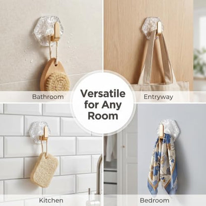 Water Ripple Hexagonal Self Adhesive Hooks, Self-Adhesive Hooks 10Pack Hexagonal Ripple Design, Drill Bathroom Kitchen Wall Hooks for Towels, Keys & Home Decor