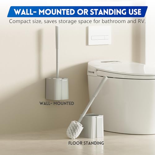 Y-in Hand Toilet Brush, Toilet Bowl Cleaners Brush with Hidden Holder, Long Handle, Durable PP Bristles, Modern RV Bathroom Accessories, Deep Cleaning, Wall mountable. - Grey - color: Grey Classic