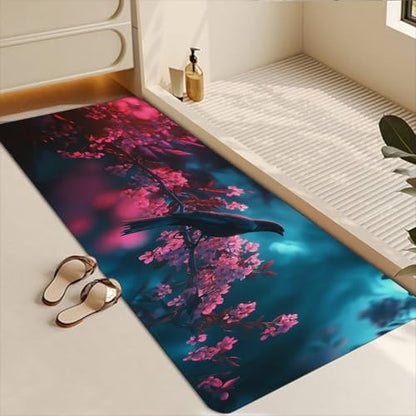 Bathroom Runner Mat Rugs Long,Bird on a background of jasmine flowers design Diatomite Stone Bath Mat Large Absorbent Diatomaceous Earth Mat Non Slip Fast Dry Shower Mat Bathroom Rugs 16x42in - color: Design20