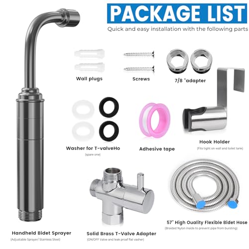 Handheld Toilet Bidet Sprayer for Toilet - Adjustable Flush Angle & Water Pressure for Bathroom Diaper Shower, All Brass Handheld Bidet Sprayer with Superior Complete Spray Hoses Kit (Grey) - color: Gray