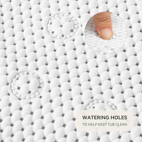 Bathtub Mat Non Slip, Soft Foam Bath Mat for Tub, Bathtub Mat with Drain Holes, Suction Cups Shower Mat (White, 36''X17'') - color: White