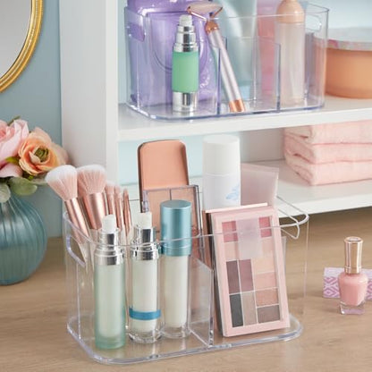 STORi Bliss 5-Compartment Plastic Cosmetics Storage Organizer, Set of 2 | Clear | Rectangular Divided Makeup Bin & Vanity Caddy with Pass-Through Handles | Round Corner Design | Made in USA - size: 2 Pack