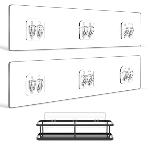 2-Pack Shower Caddy Adhesive Replacement - Transparent Shower Adhesive Strips, No Drilling Hooks for Bath Storage Shelves, Kitchen Racks, Basket & Soap Holder
