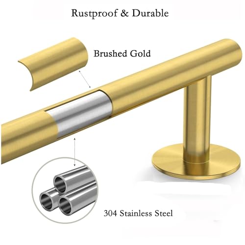 Brushed Gold 24 Inch Self Adhesive Towel Bar for Bathroom & Kitchen - color: Brushed Gold, size: 23.6 Inch