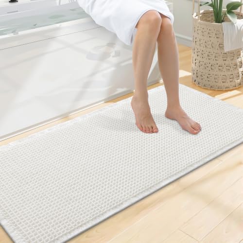 Smiry Waffle Bath Mat 47x20, Extra Soft Absorbent Bathroom Rugs, Non Slip Machine Washable Quick Dry Bath Rugs for Bathroom Floor, Tub, Shower, Home Decor Accessories, White - color: White, size: 47'' X 20''