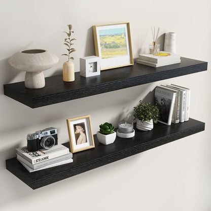 Dreamland Black Floating Shelves 48 Inch Long,8 Inch Deep Floating Shelves,48" W x 8" D Wall Shelves for Bedroom,Living Room,Kitchen,Bathroom,Set of 2 - color: Black, size: 48 Inch