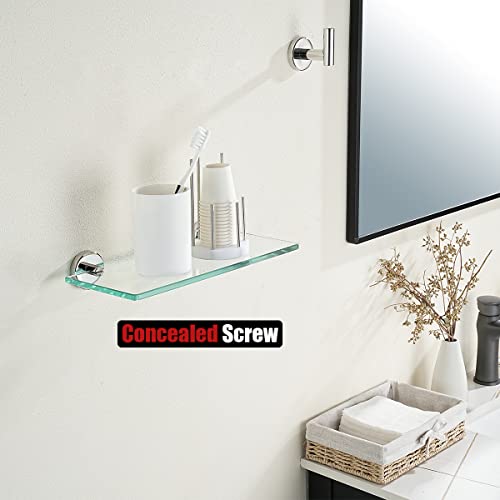 JQK Bathroom Glass Shelf Chrome, Tempered Glass Shower Storage 12 by 5 inches, 304 Stainless Steel Polished Chrome Wall Mount, TGS101L12-CH - color: Chrome, size: 12 Inch (1 Pack)