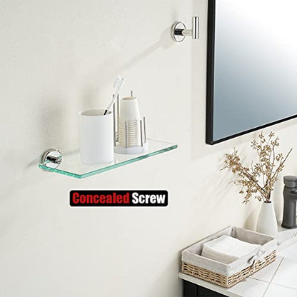 JQK Bathroom Glass Shelf Chrome, Tempered Glass Shower Storage 12 by 5 inches, 304 Stainless Steel Polished Chrome Wall Mount 2 Pack, TGS101L12-CH-P2 - color: Chrome, size: 12 Inch (2 Pack)