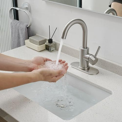 Bathroom Faucet, Single Hole Bathroom Sink Faucet | Single Handle Vanity Faucet with Deck Plate, 360° Swivel Stainless Steel for RV, Bar Sink, Lavatory - color: Brushed Nickel, style: Rotatable