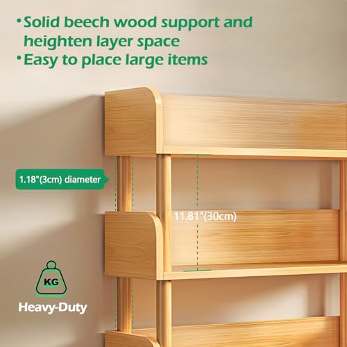 OSCHF 4-Tier Wooden Open Bookcase, Oak | Modern Display Bookshelf with Top Edge, Solid Wood Frame, Home and Office Storage - color: Oak, size: 4-tier