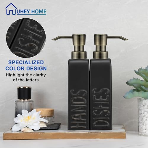 Ceramic Soap Dispenser Set for Bathroom and Kitchen, 2Pack Refillable Dish Soap and Hand Soap Dispenser - color: Retro Black-bronze