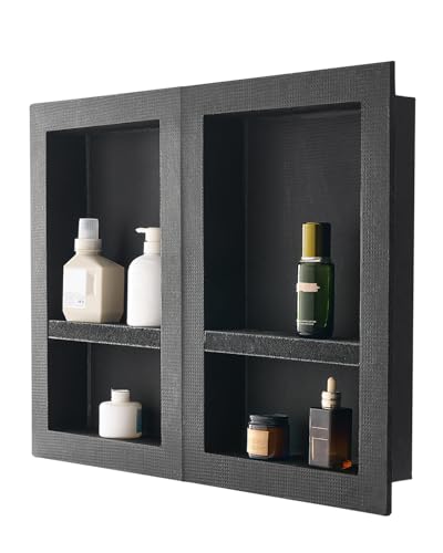 VEVOR Shower Niche, 16 x 24 inch + 16 x 24 inch Recessed Wall Niche with Movable Shelf, 4 inch Thick Modern Soap&Shampoo Storage Organizer,Square Corners,Sealed Waterproof,Black for Bathroom Shower - size: 16x24''+16x24''