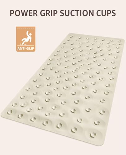 Bligli Bathtub Mat Non Slip, 16x40 inch Extra Long Bath Tub Mat with Strong Suction Cups, Soft Rubber Bathroom Floor Mat, Machine Washable, 100% BPA Free (Beige) - color: Beige, size: 40" x 16" (Rectangular)