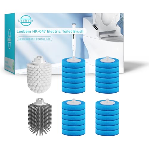 24 Wand Refills and Replaceable Brush Heads Kit for Leebein HK-047 Electric Toilet Brush, Hard Nylon Brush Head and TPU Silicone Brush Head, 24PCS Sponge Pad with Cleaner, Machine Not Included - color: 24 Refills & 2 Brush Heads
