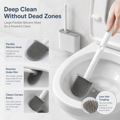 Toilet Brush Set,Bathroom Accessories,Japanese Style No Dead Angle Wall Mounted Holder Compact Bathroom Cleaning Kit for Home, Grey - color: Gray