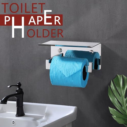 LANC Chrome Toilet Paper Holder with Shelf, Toilet Paper Roll Holder with Shelf for Bathroom Washroom Wall Mounted, 304 Stainless Steel Tissue TP Holder Silver, A8367CP - color: Chrome Polished, size: Right