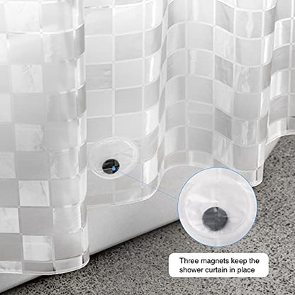 WELTRXE EVA Shower Curtain Liner 72x72 Inch 8G Heavy Duty Clear Shower Liner with Design, Plastic Shower Curtains for Bathroom Bathtub, Shower Stall, 3D Frosted Square Pattern, 3 Magnets - color: Clear - Mosaic, size: 72"W x 72"L (Pack of 1)