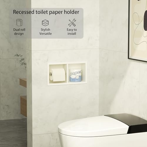 Neodrain White Recessed Toilet Paper Holder,for Standard/Mega Roll | Dual Roll, 304 Stainless Steel, Hidden In-Wall, Simple Loading and Unloading, Space-Saving for Modern Bathrooms & RV - color: White
