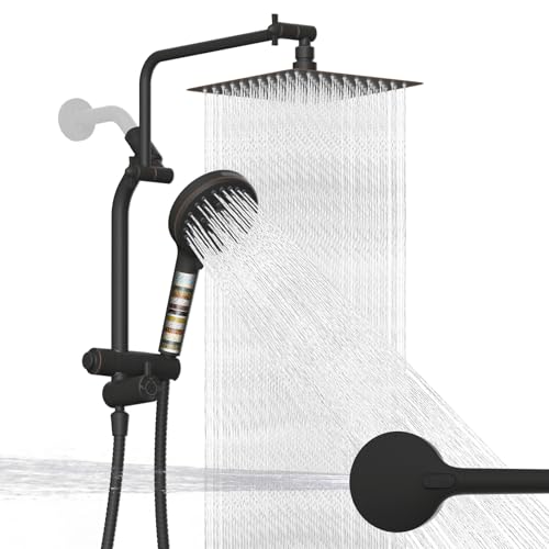 Metal 10" Rain Showerhead with 10-Spray Filter Handheld, 4-way Diverter | Oil Rubbed Bronze Finish, Upgraded High Pressure Shower Head with Pause Mode, 71" Stainless Steel Hose/12" Extension Arm - color: Oil Rubbed Bronze, style: Square 10"