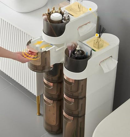 4 Tiers Mobile Narrow Storage Cabinet with Large Capacity, Bathroom Floor Cabinet with Wheels Free Slim Storage Cart with Drawers for Living Room Bathroom - size: 4-Tier