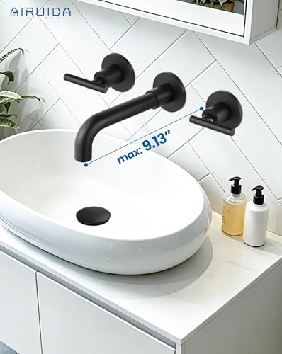 Airuida Wall Mounted Bathroom Sink Faucet,Matte Black Vanity Sink Faucet | Lever Handle,3 Holes,360° Widespread Swivel Spout,Rotatable Bathroom Faucet - color: Matte Black