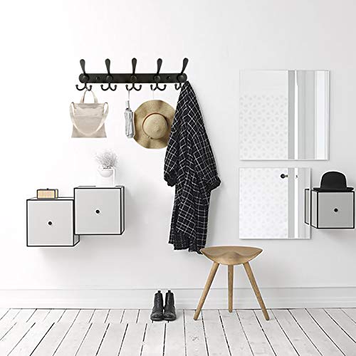 Wall Mount Coat Rack, Heavy Duty Stainless Steel Rack with 5 Tri Hooks for Hanging Coats Hat Towel Purse Robes for Kitchen, Bedroom, Bathroom, Entryway (Black, 2 Packs) - color: Black