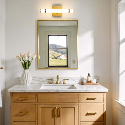 Gold Bathroom Vanity Light - 15.4 Inch LED Modern Bathroom Light Fixtures Over Mirror with Acrylic Shade 10W Dimmable 5CCT Bathroom Sconces Wall Lighting (Built-in Dimmer) - color: Gold, size: 15.4 Inch