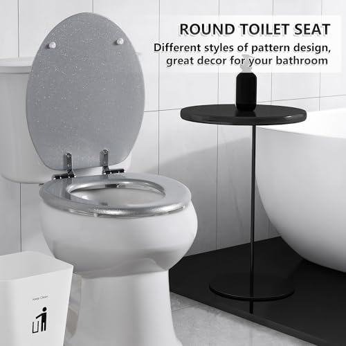 Angol Shiold Glitter Toilet Seat Molded Wood Elongated Toilet Seat with Quietly Close and Quick Release Hinges, Easy to Clean also Easy to Install (Elongated 18.5'', Silver) - color: Silver, size: Elongated 18.5‘’