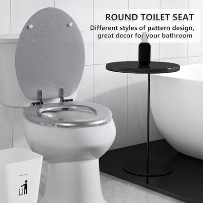 Angol Shiold Glitter Toilet Seat Molded Wood Elongated Toilet Seat with Quietly Close and Quick Release Hinges, Easy to Clean also Easy to Install (Elongated 18.5'', Silver) - color: Silver, size: Elongated 18.5‘’