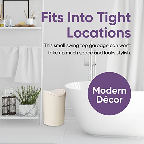 Superio Small Bathroom Trash Can with Lid, Modern White Mini Waste Bin with Swing Lid (1 1/2 Gallon, 6 Liter) Plastic Garbage Can for Kitchen, Bathroom, Bedroom, Office, Under Desk (1, Ecohome) - color: Ecohome