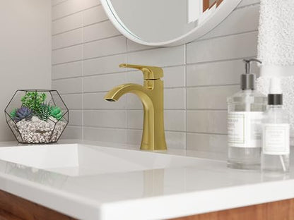 Pfister Bruxie Bathroom Sink Faucet, Single Control, 1-Handle, Single Hole, NSF Certified, Brushed Gold Finish, LF042BIEBG