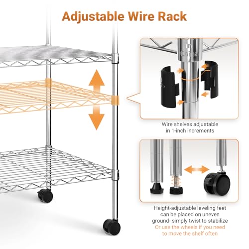 Simple Deluxe Heavy Duty 4-Shelf Shelving with Wheels, 35.43" D x 17.72" W x 61.02" H Adjustable Steel Organizer Wire Rack 1000 Lb Capacity, Chrome - color: Chrome, size: 4-Tier