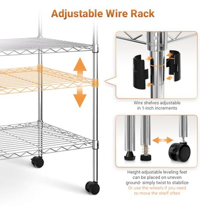 Simple Deluxe Heavy Duty 4-Shelf Shelving with Wheels, 35.43" D x 17.72" W x 61.02" H Adjustable Steel Organizer Wire Rack 1000 Lb Capacity, Chrome - color: Chrome, size: 4-Tier