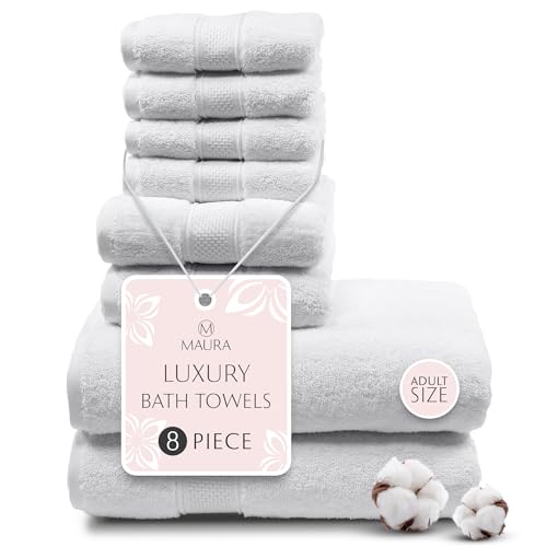 MAURA White Bath Towel Set of 8 for Bathroom. Turkish Cotton Luxury Bath Towels. Extra Large, Thick, Plush & Soft. Hotel & Spa Quality - White - color: White, size: 8-Piece Set (2 Bath, 2 Hand, 4 Washcloth)